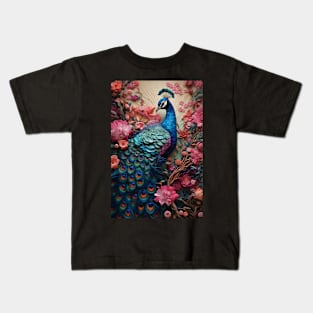 Peacock in a Flower Garden Kids T-Shirt